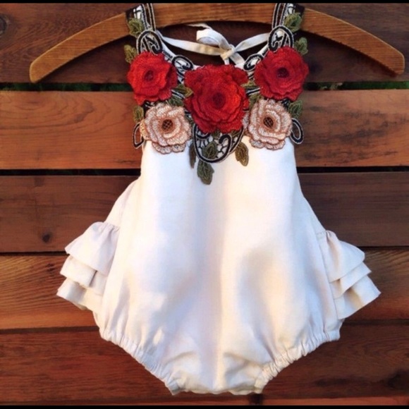 Floral Rose White Baby Halter Jumper Romper NWT - Picture 3 of 6